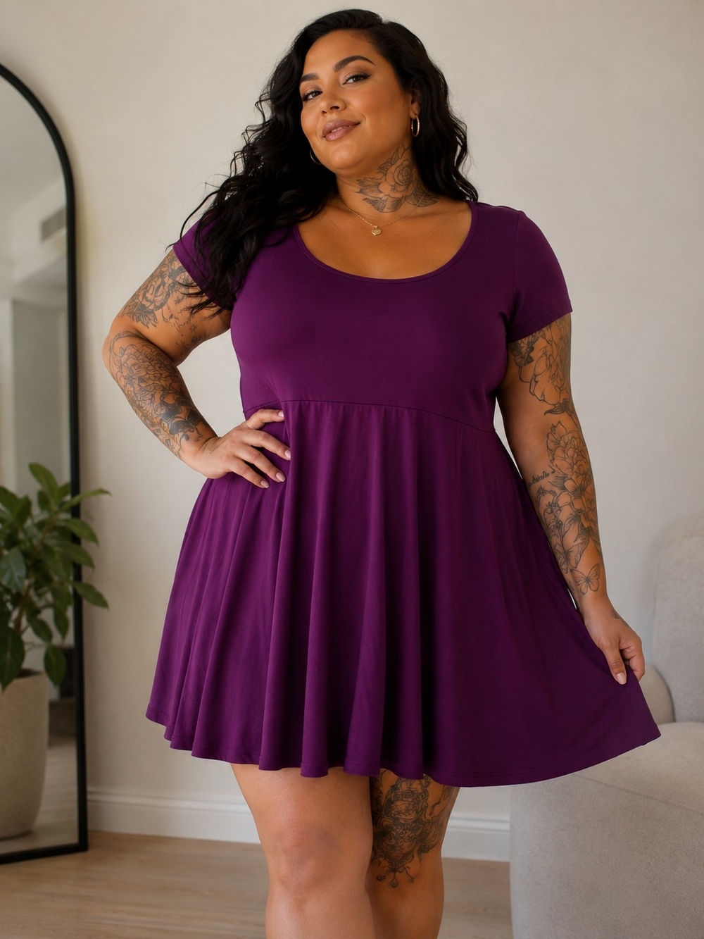 torrid Plum Scoop Neck Mini Skater Dress